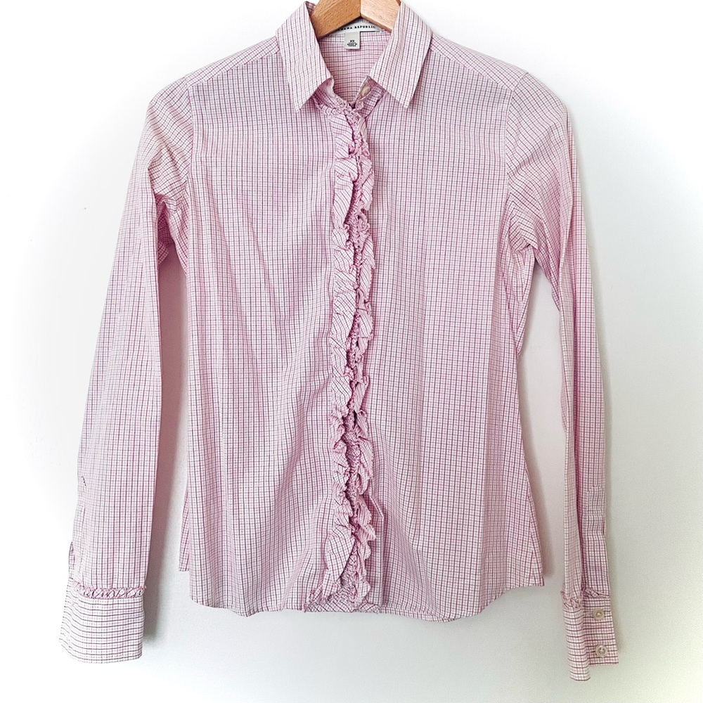 BRAND NEW Banana Republic Ruffles Gingham Button Down Shirt